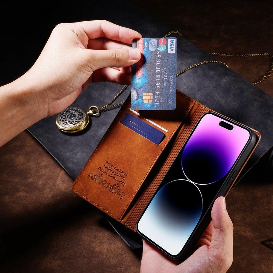 Étui portefeuille à rabat magnétique premium pour iPhone 14 Pro Max