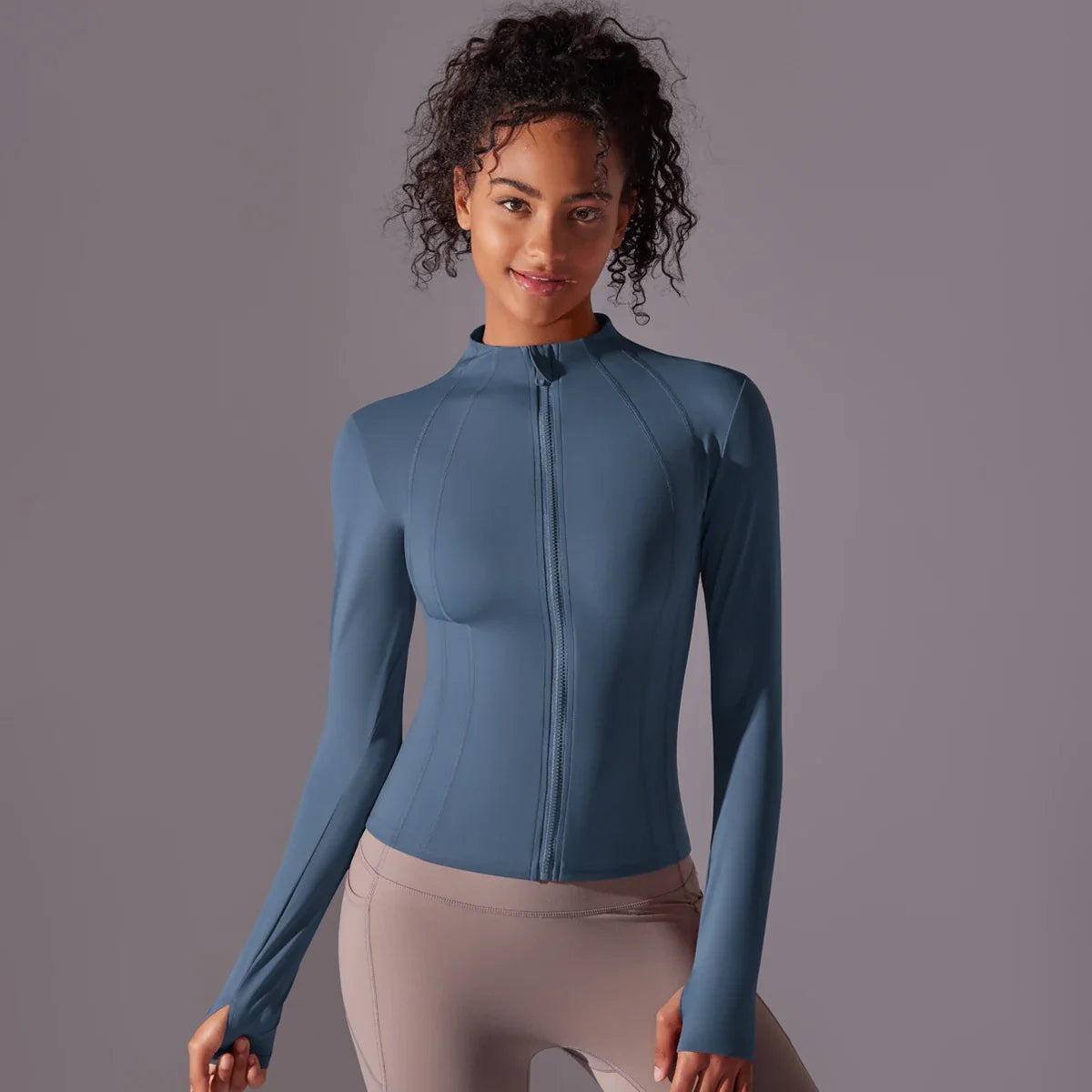 Top de Yoga con Cremallera Completa para Mujer con Aberturas para los Dedos