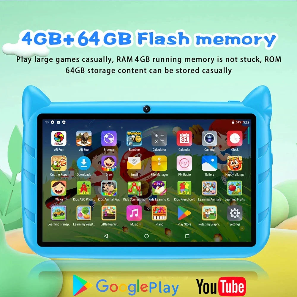Tablette pour enfants BDF 7 pouces - Android 13, 4 Go de RAM, 64 Go de stockage