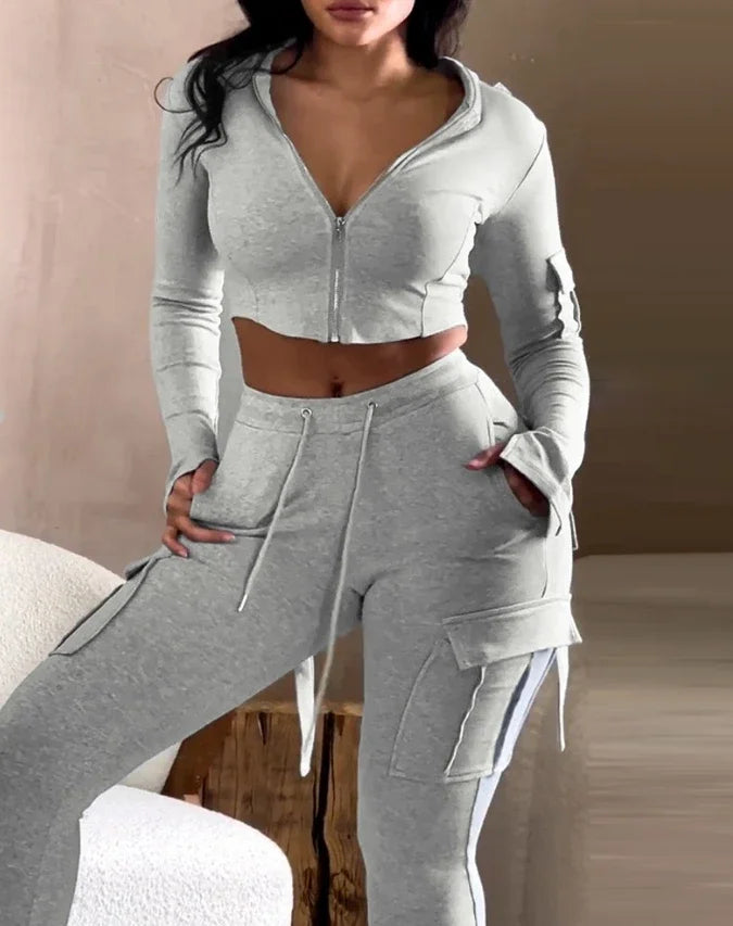 Ensemble Zip Crop Hoodie & Jogger V-Waist
