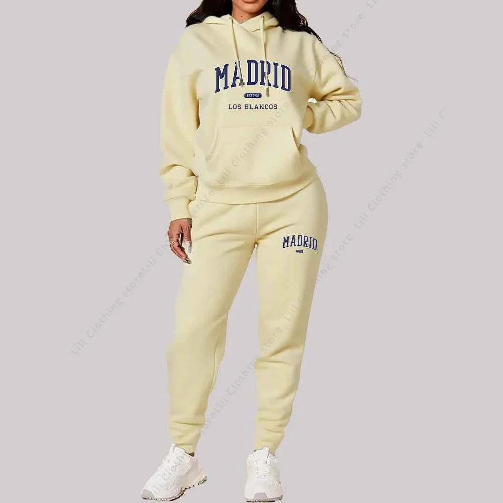 Conjunto de chándal de mujer con estampado de Madrid de 2 piezas