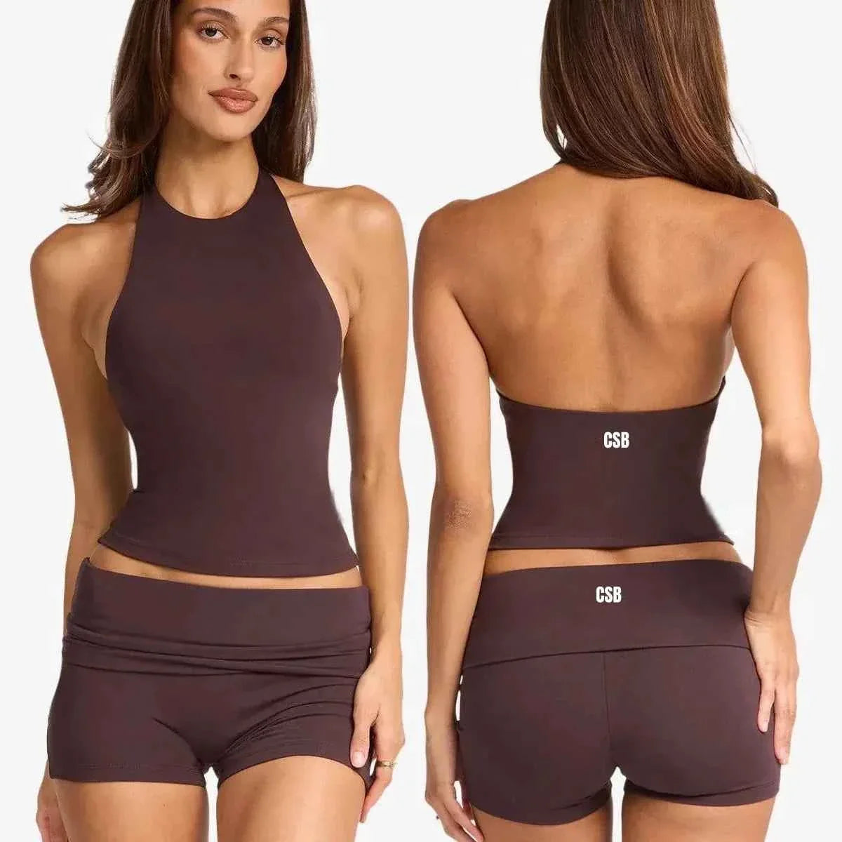 Ensemble de débardeur de yoga à halter et de shorts de cyclisme pour femmes