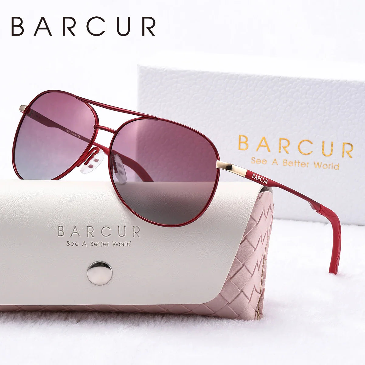BARCUR Women's Pink Metal Polarized Sunglasses