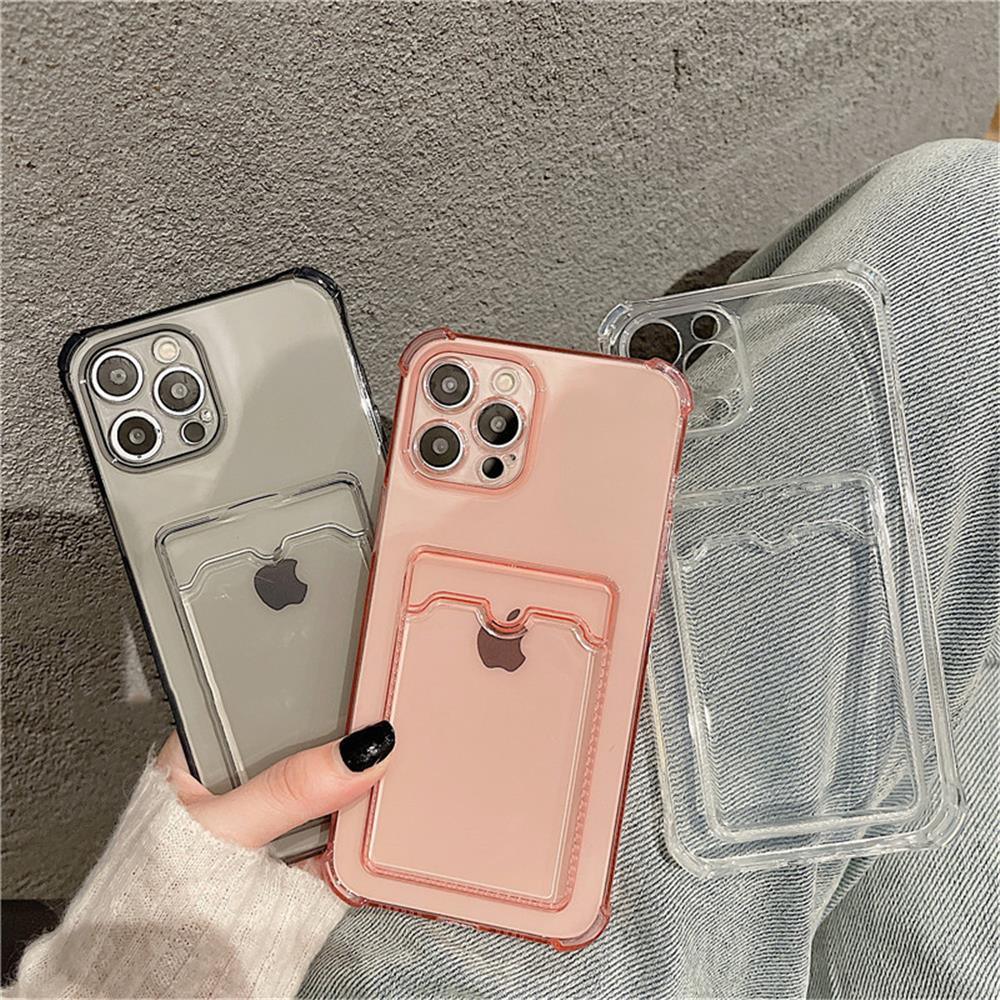 Transparent Card Slot Holder Case for iPhone Models