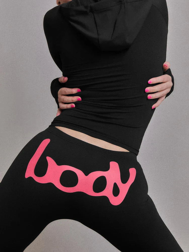 Conjunto de chándal con capucha y estampado de letras para mujeres