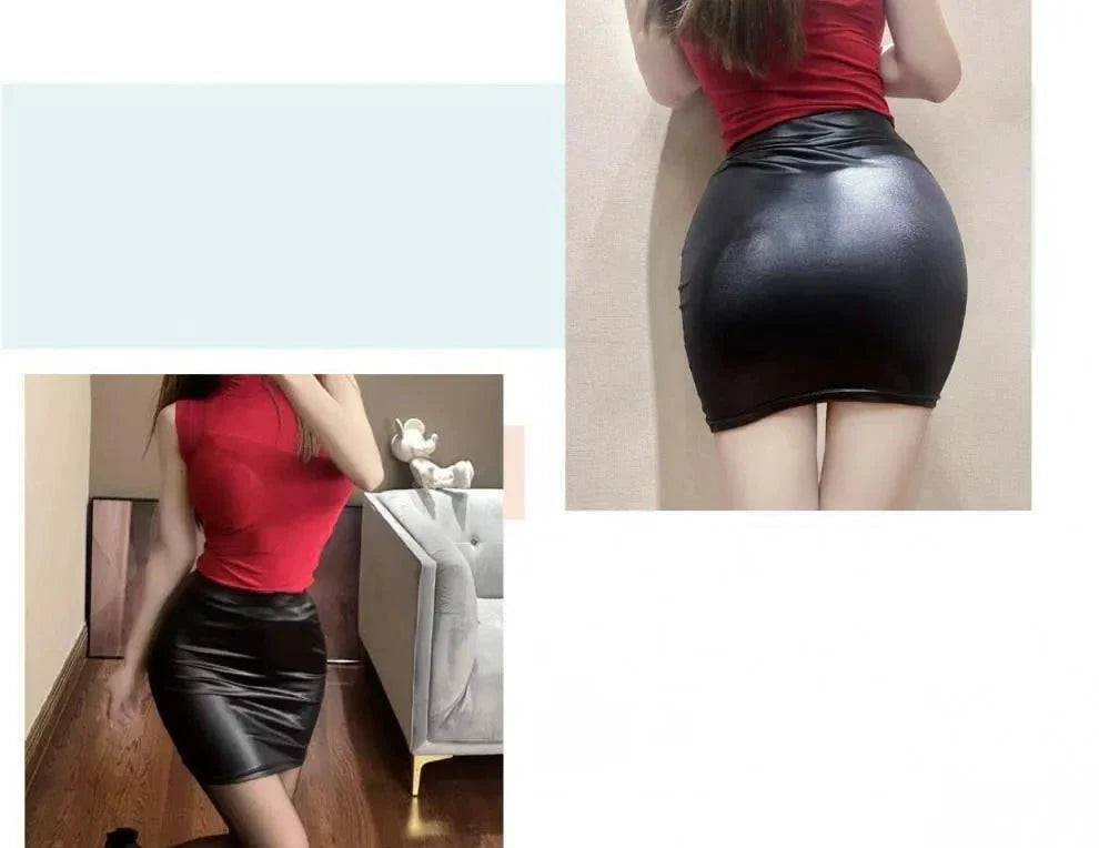 Falda Mini Lápiz de Imitación de Cuero Negro Mandotos