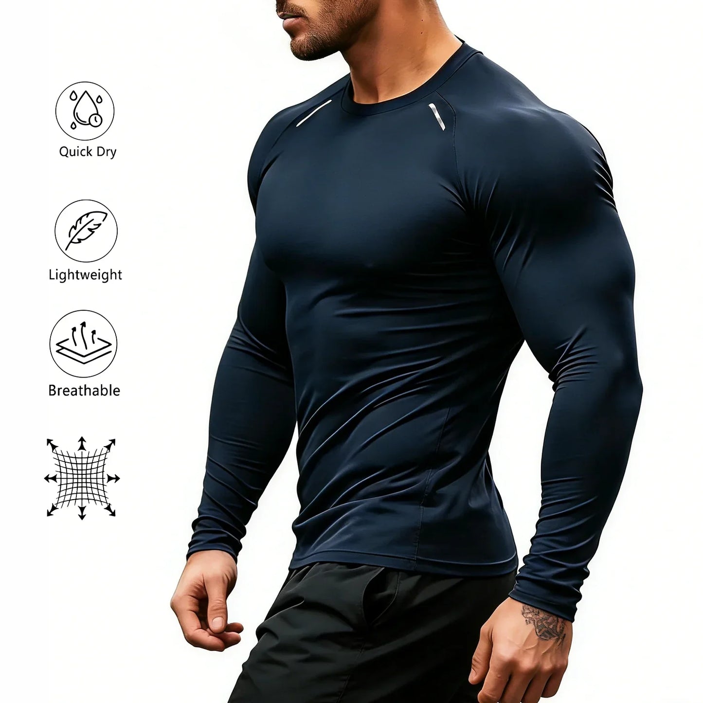Camisa de Gimnasio de Manga Larga de Compresión para Hombre