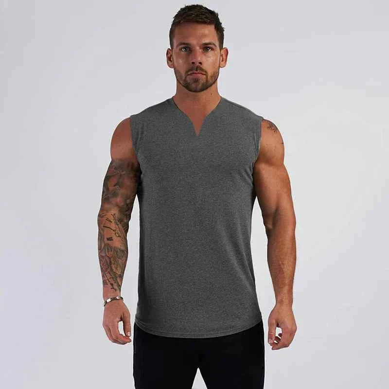 Camiseta sin mangas de algodón premium con cuello en V para hombres