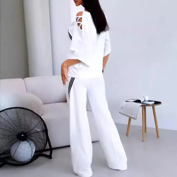 Ensemble de chemise de sport blanche en coton pour femmes et pantalon décontracté