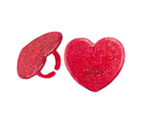 Bagues en cœur pailletées rouges - 12 ou 72 pièces