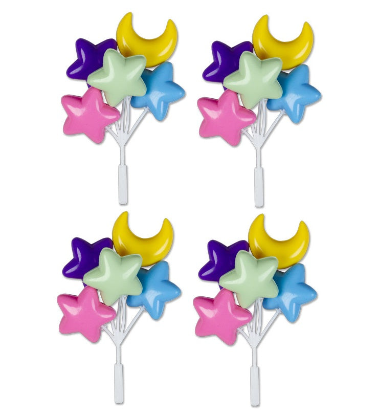 Large Stars & Moon Balloon Cluster - 5" Long