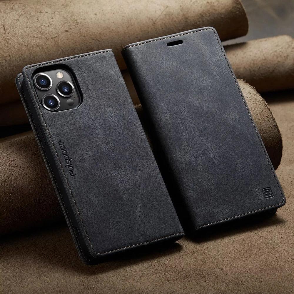Premium Vintage Wallet Case for iPhone - Leather Flip Cover