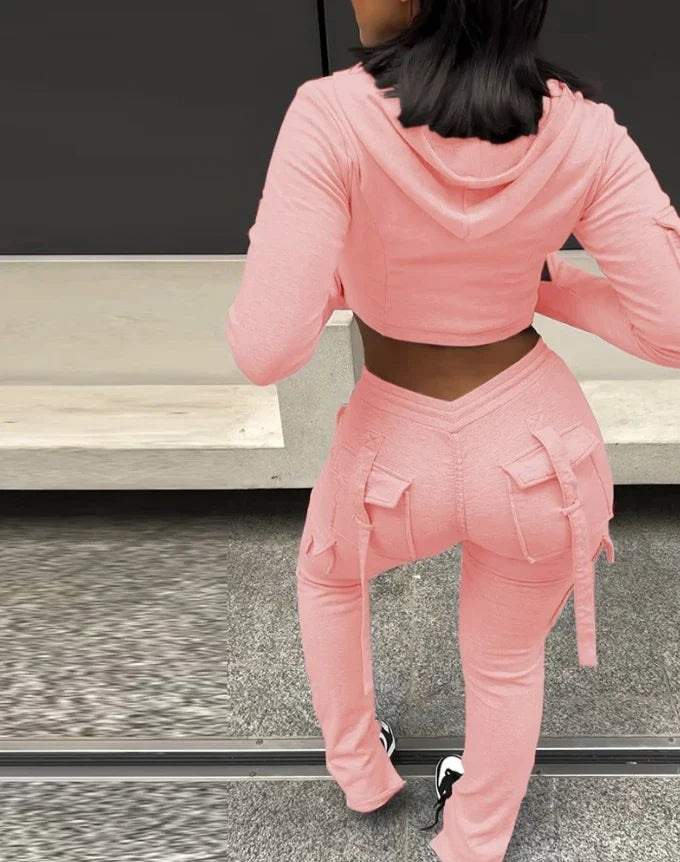 Ensemble Zip Crop Hoodie & Jogger V-Waist