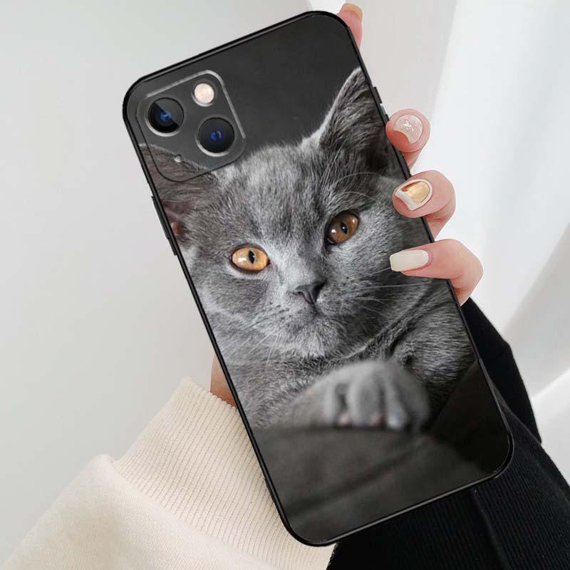 Funda Elegante de Gato British Shorthair Gris para Modelos de iPhone