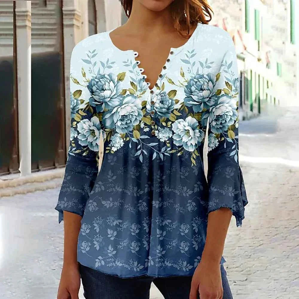 Elegant V-Neck Button T-Shirt for Women