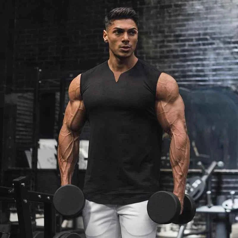 Camiseta sin mangas de algodón premium con cuello en V para hombres
