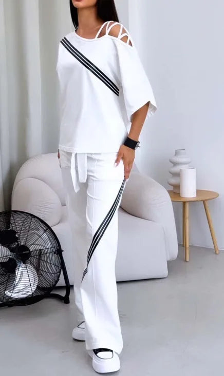 Ensemble de chemise de sport blanche en coton pour femmes et pantalon décontracté