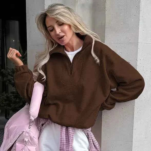 Sudadera con cremallera de forro polar de cordero CozyPink para mujer