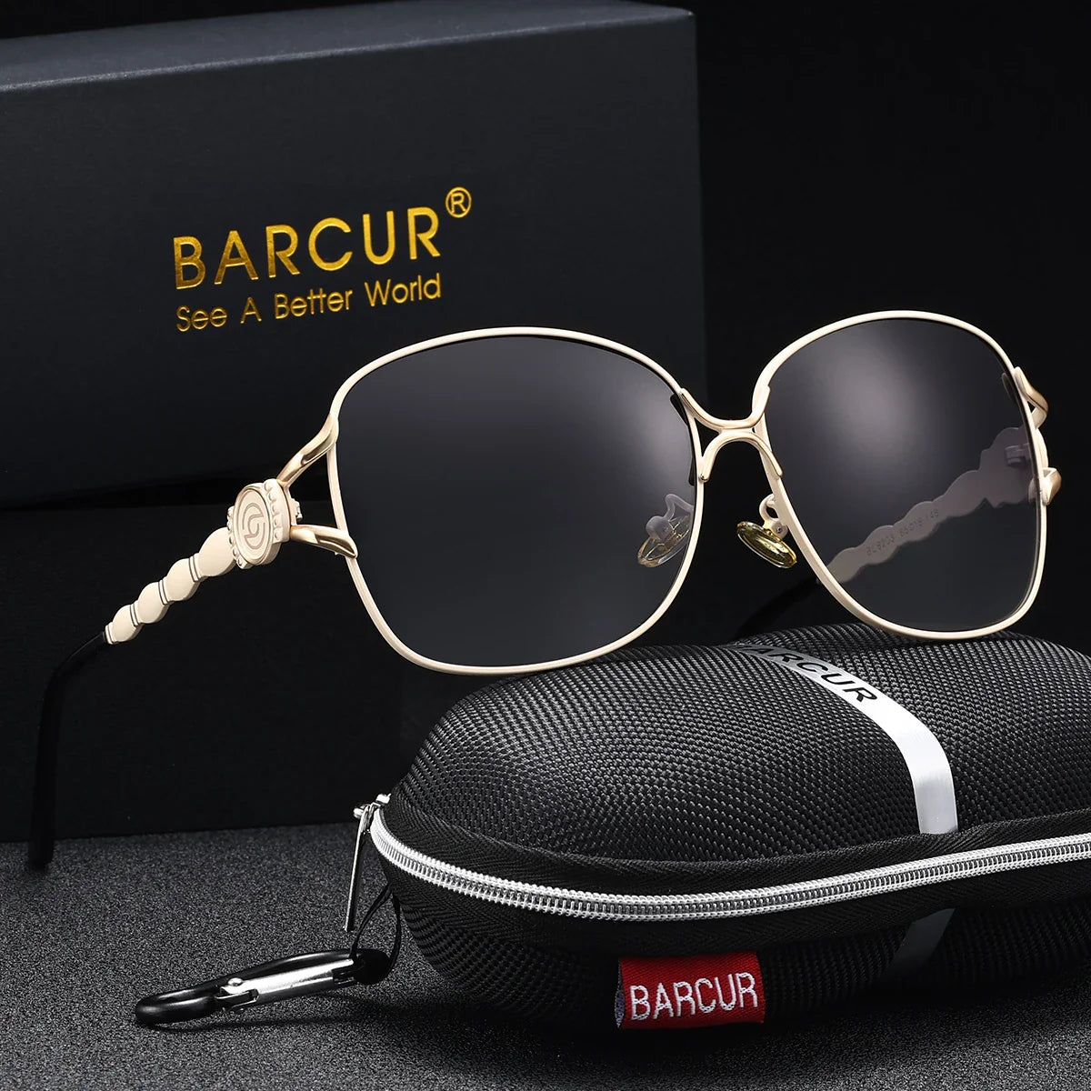 Lunettes de soleil surdimensionnées polarisées pour femmes BARCUR - Monture noire chic