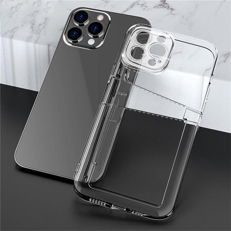 Coque de téléphone transparente antichoc avec double emplacement pour cartes pour iPhone