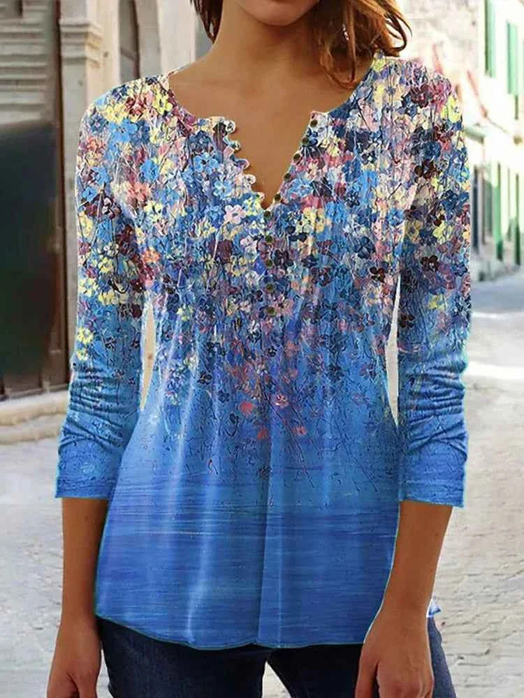 Elegant V-Neck Button T-Shirt for Women