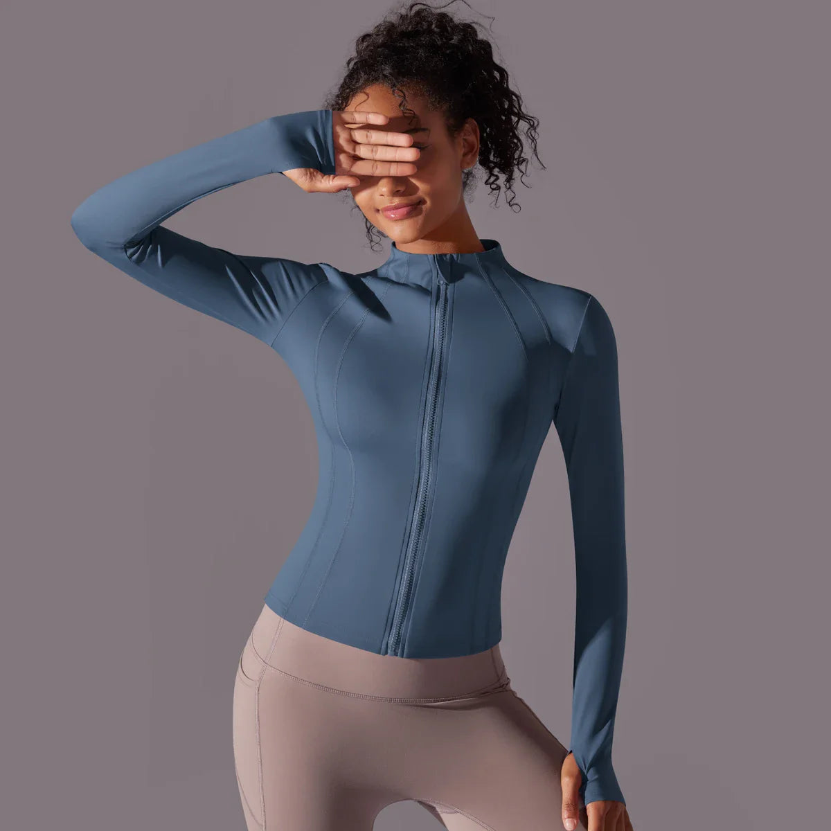 Top de Yoga con Cremallera Completa para Mujer con Aberturas para los Dedos