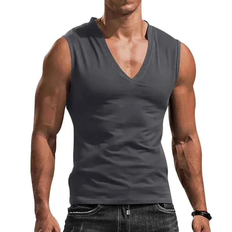 Débardeur d'entraînement en coton pour hommes, été, col en V