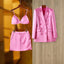 Elegant Pink Satin Suit Jacket and Skirt Set
