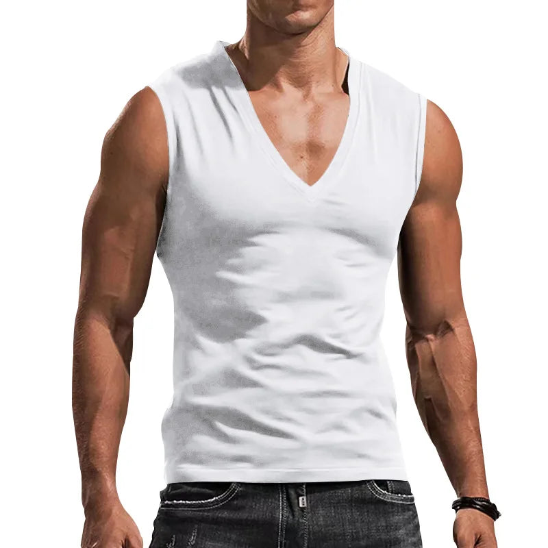 Débardeur d'entraînement en coton pour hommes, été, col en V
