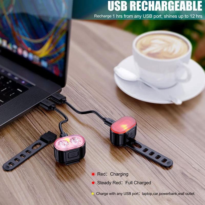 Kit de lumières de vélo rechargeable par USB - Éclairage avant et arrière