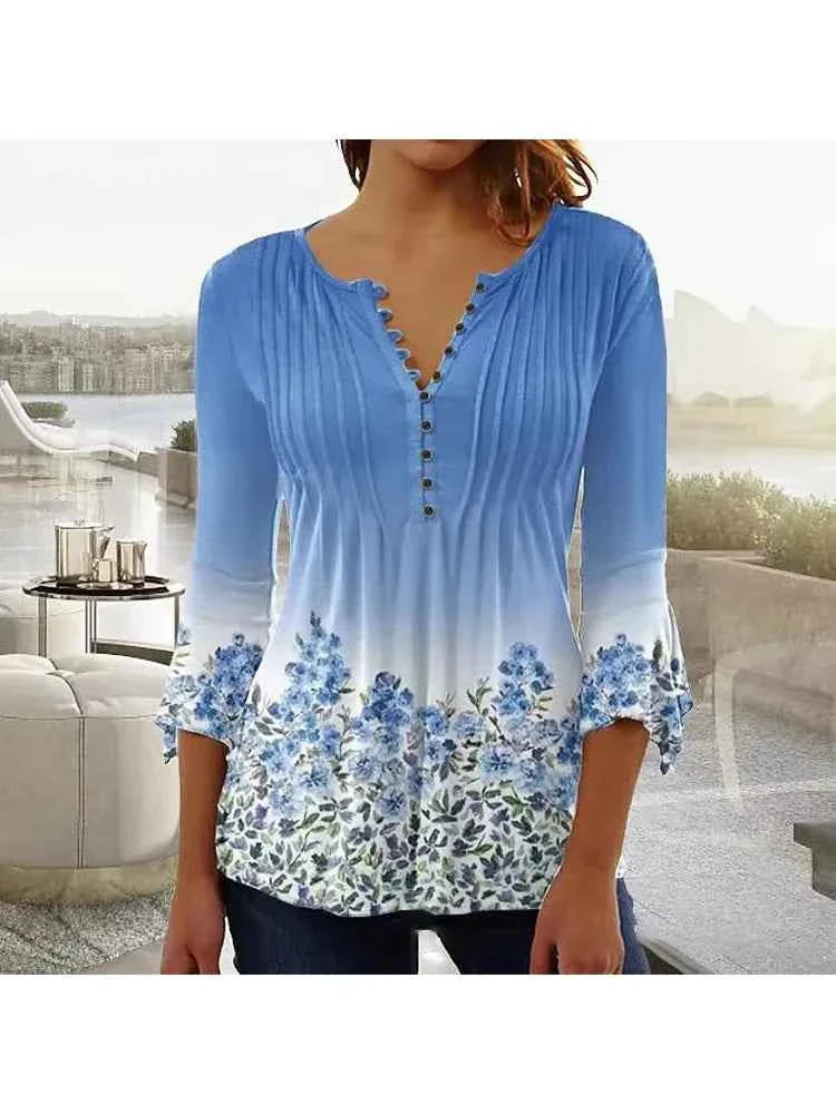 Elegant V-Neck Button T-Shirt for Women
