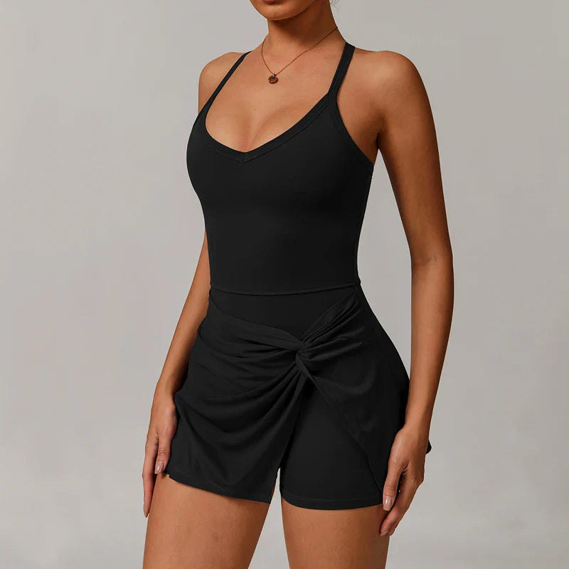 Robe de tennis EcoSport Femme à col en V avec soutien-gorge et shorts