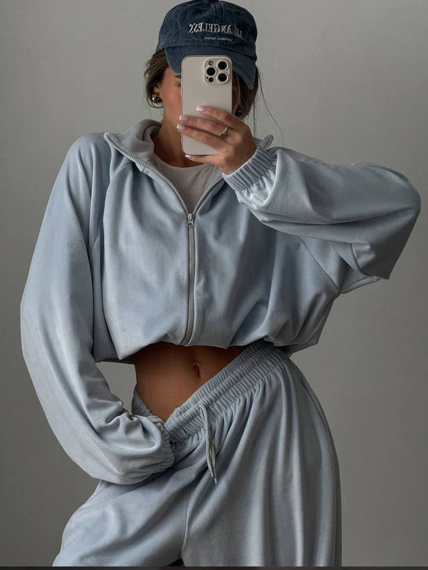 Ensemble de Sweat à Capuche et Pantalons en Velours pour Femmes