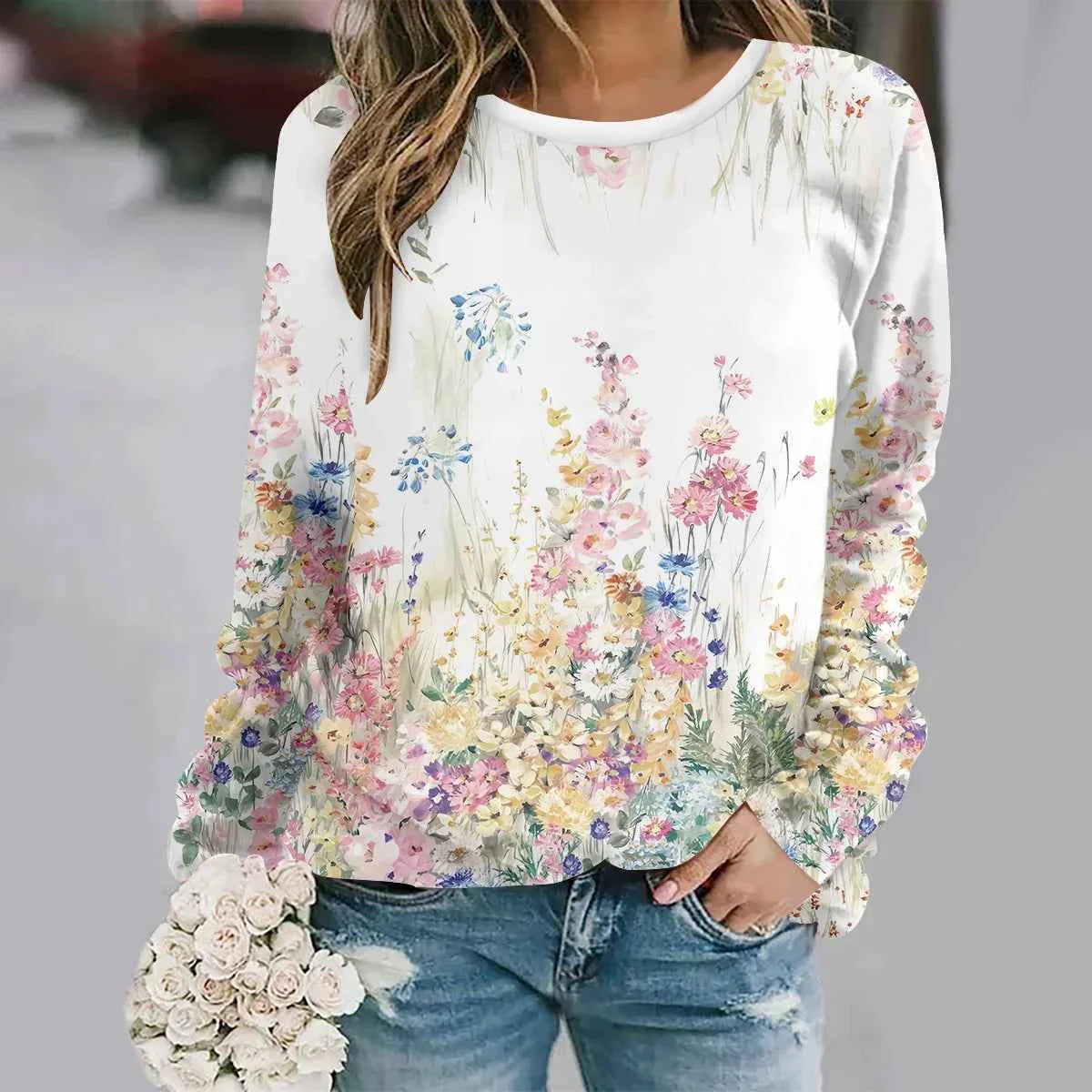 Sudadera Y2K con estampado de flores en 3D - Moda femenina