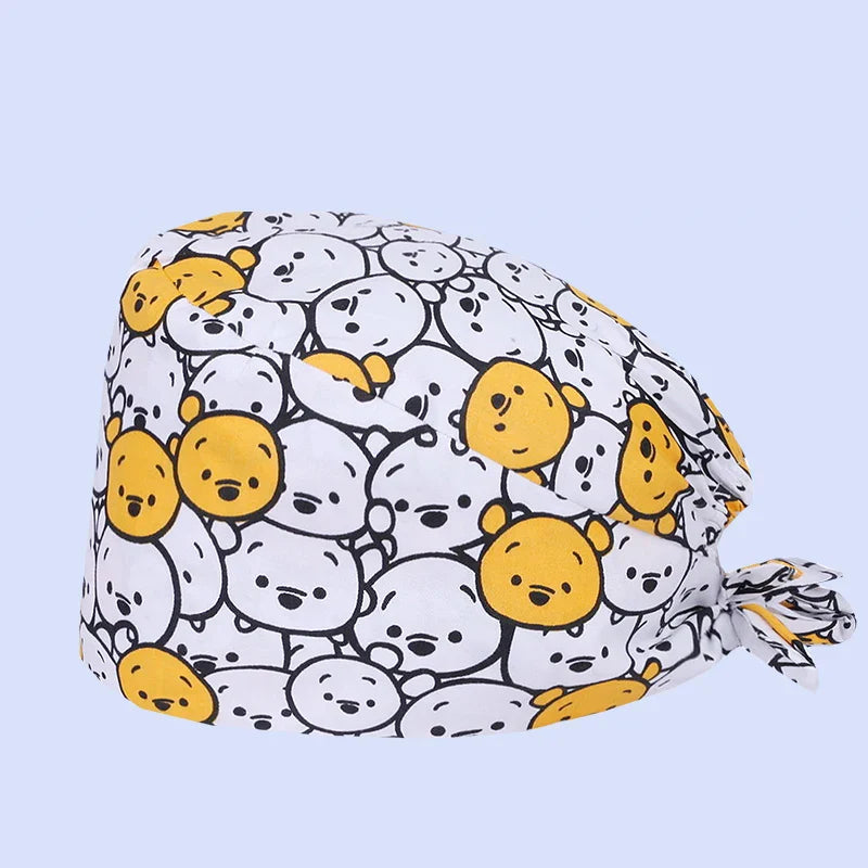 Gorros Quirúrgicos con Estampado de Osito para Cabello Largo