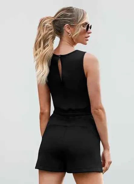 Sporty Fitness Vest Jumpsuit Shorts Set
