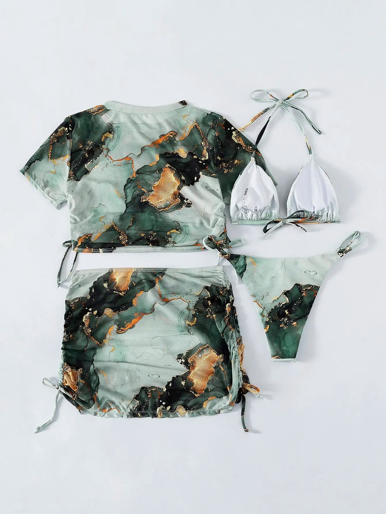 Ensemble de bikini halter 4 pièces à imprimé marbré