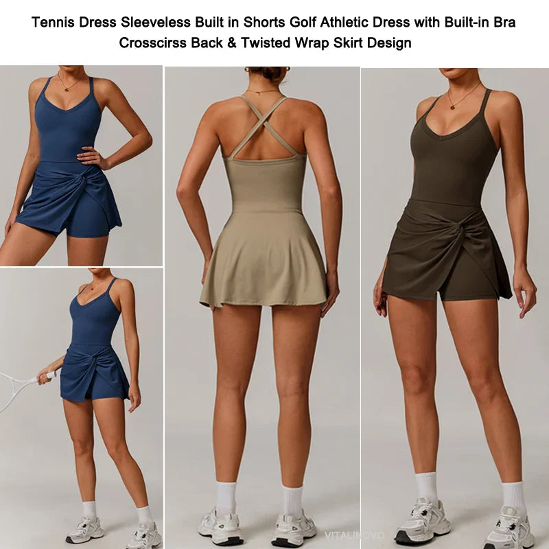 Robe de tennis EcoSport Femme à col en V avec soutien-gorge et shorts