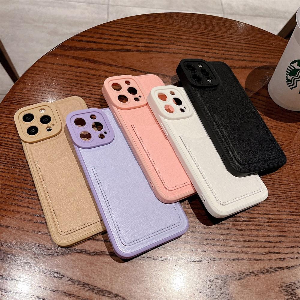 Funda de Cartera de Silicona Cuadrada de Cuero de Lujo para iPhone