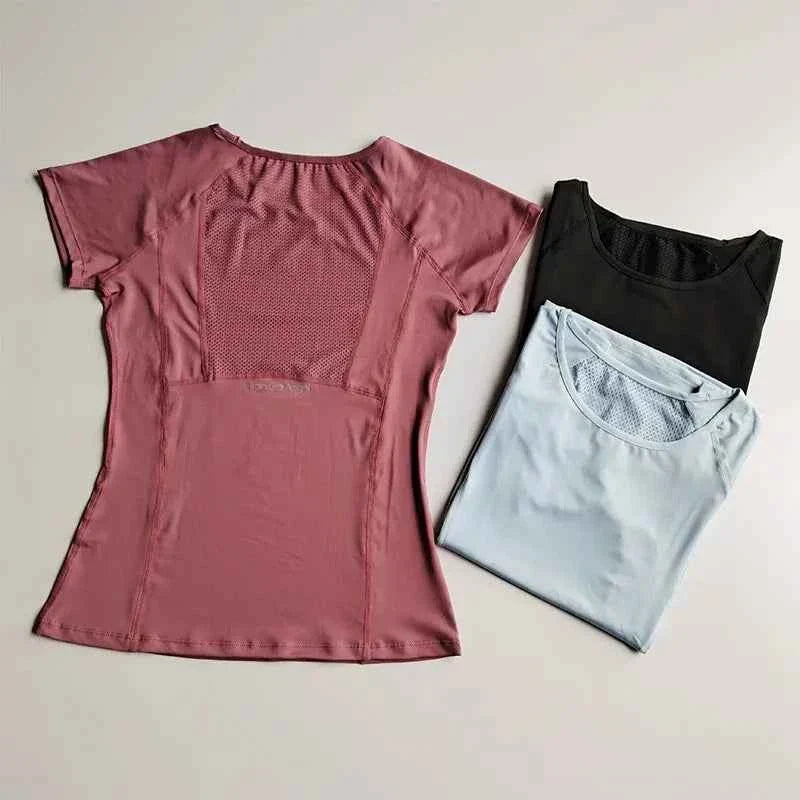 Camiseta de Yoga de Malla de Secado Rápido para Mujer
