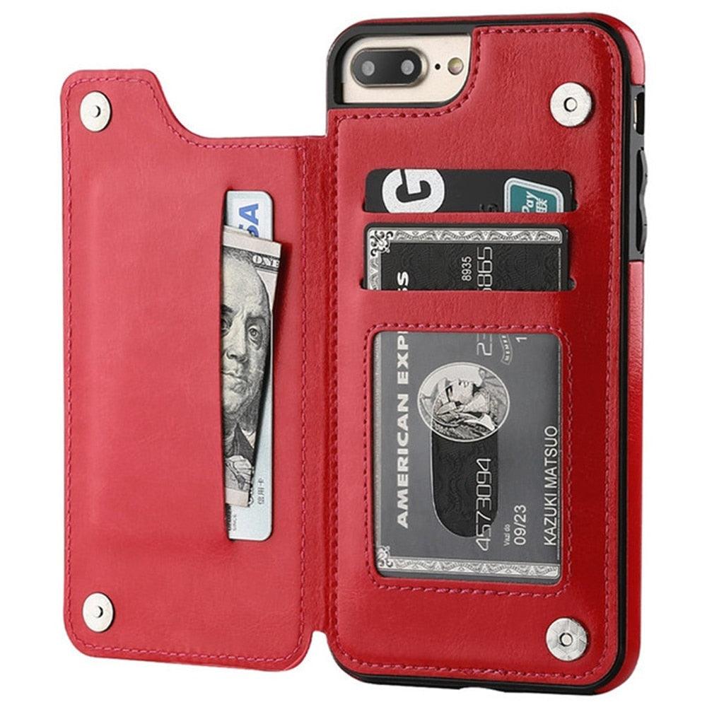 Premium Leather Retro Card Holder Flip Cover for iPhone