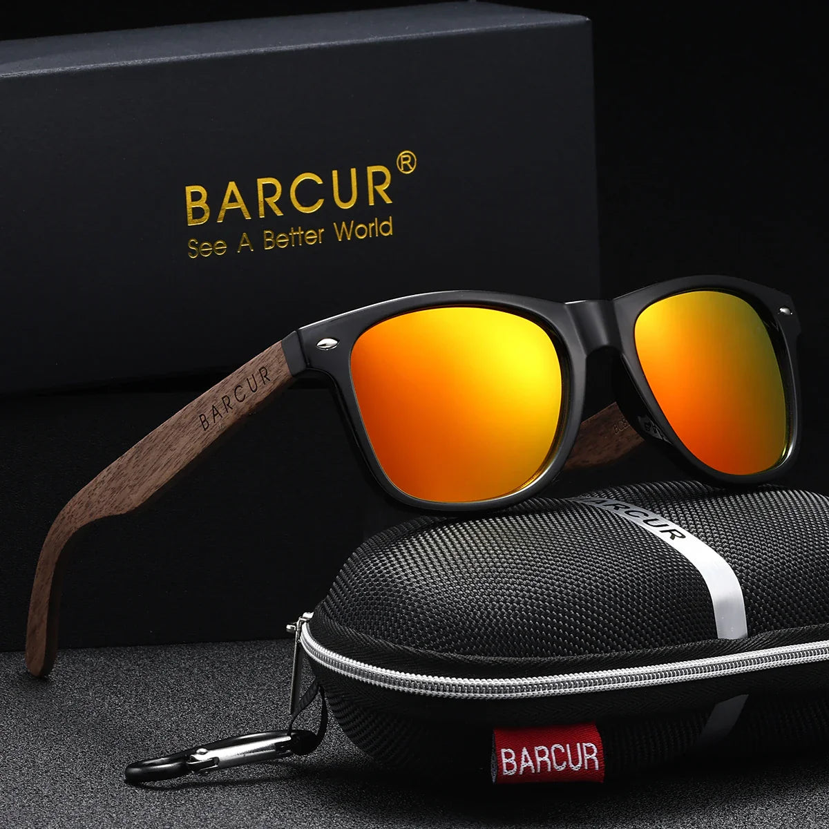 Gafas de sol polarizadas de nogal negro BARCUR para hombres