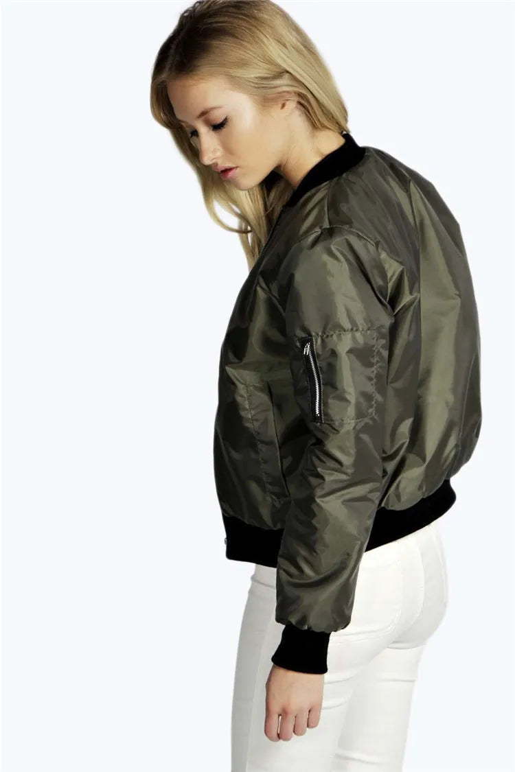 Chaqueta Bomber O-Cuello Vintage Chic: Esencial Atemporal de Otoño