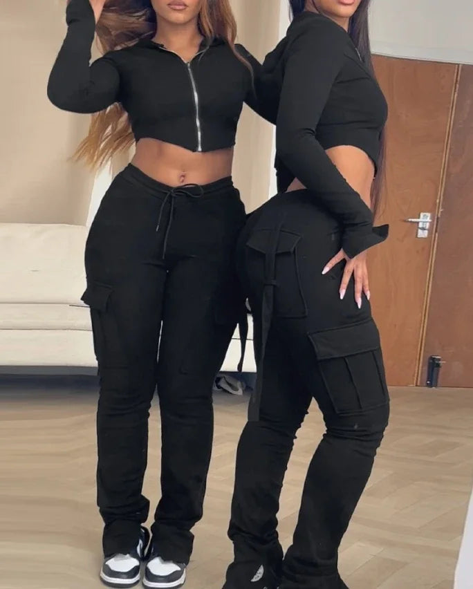 Ensemble Zip Crop Hoodie & Jogger V-Waist