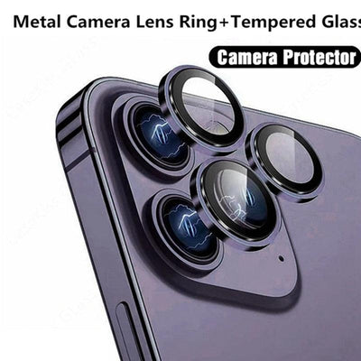 Premium 9H Tempered Glass Camera Lens Protector with Metal Ring for iPhone 14 & 13 Series - Korvel