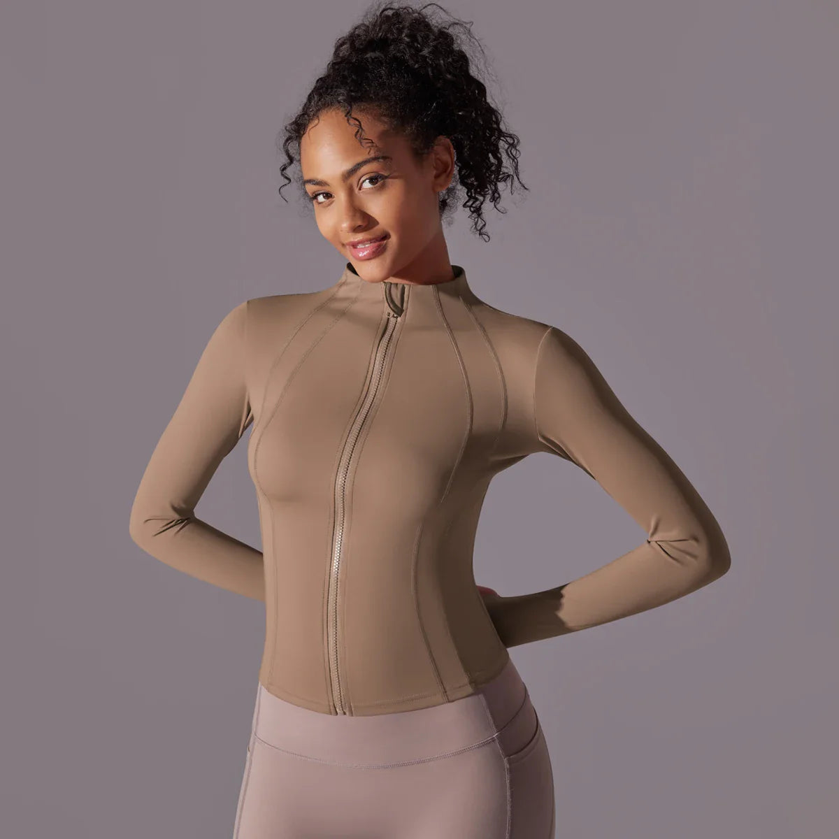 Top de Yoga con Cremallera Completa para Mujer con Aberturas para los Dedos