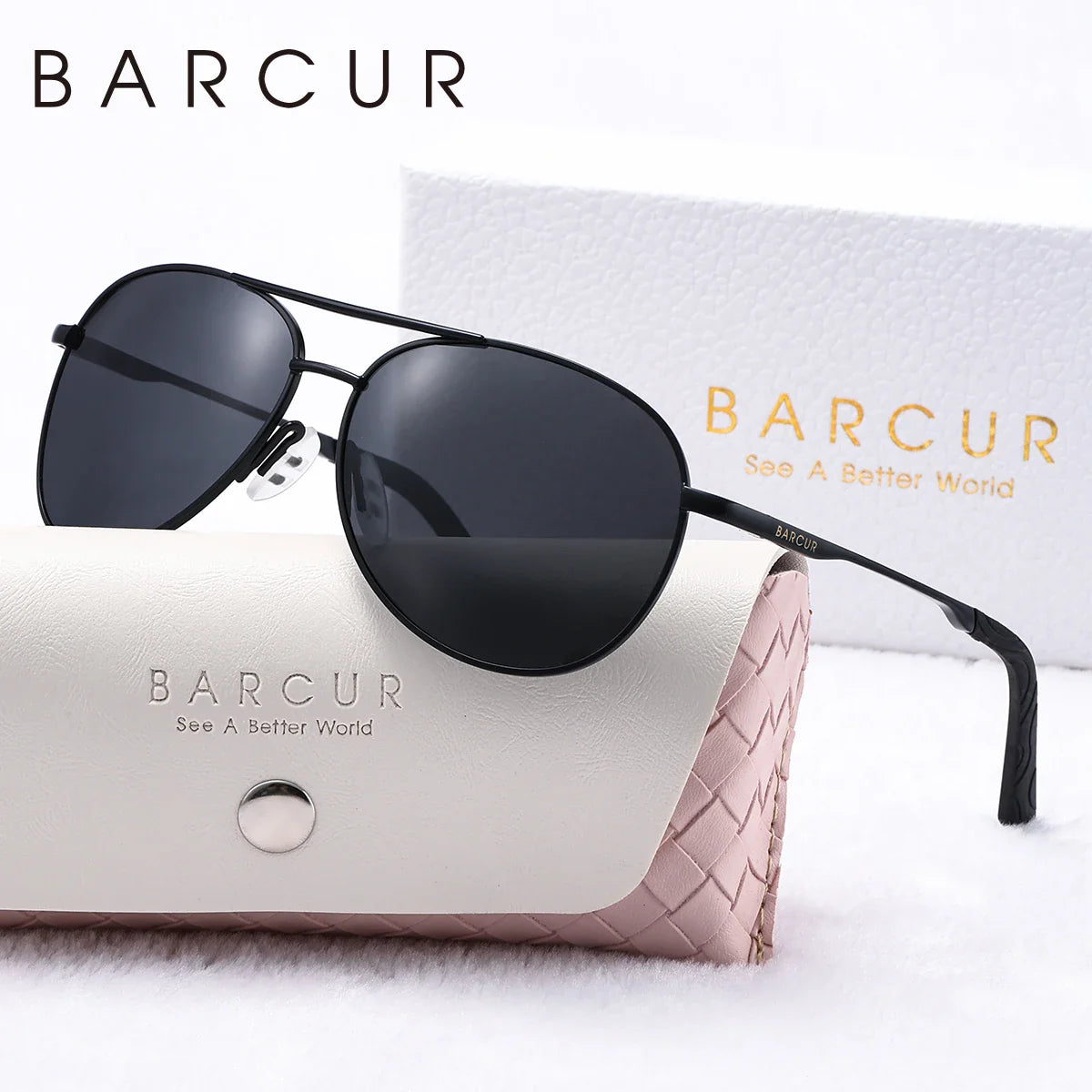 BARCUR Women's Pink Metal Polarized Sunglasses