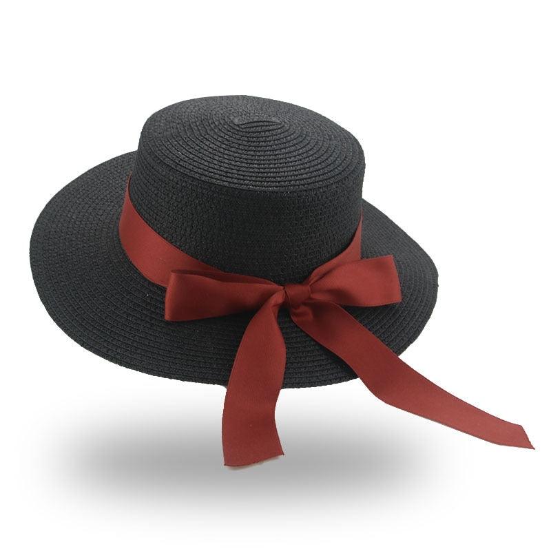 Sombrero de Paja Elegante para Mujeres en Verano con Lazo