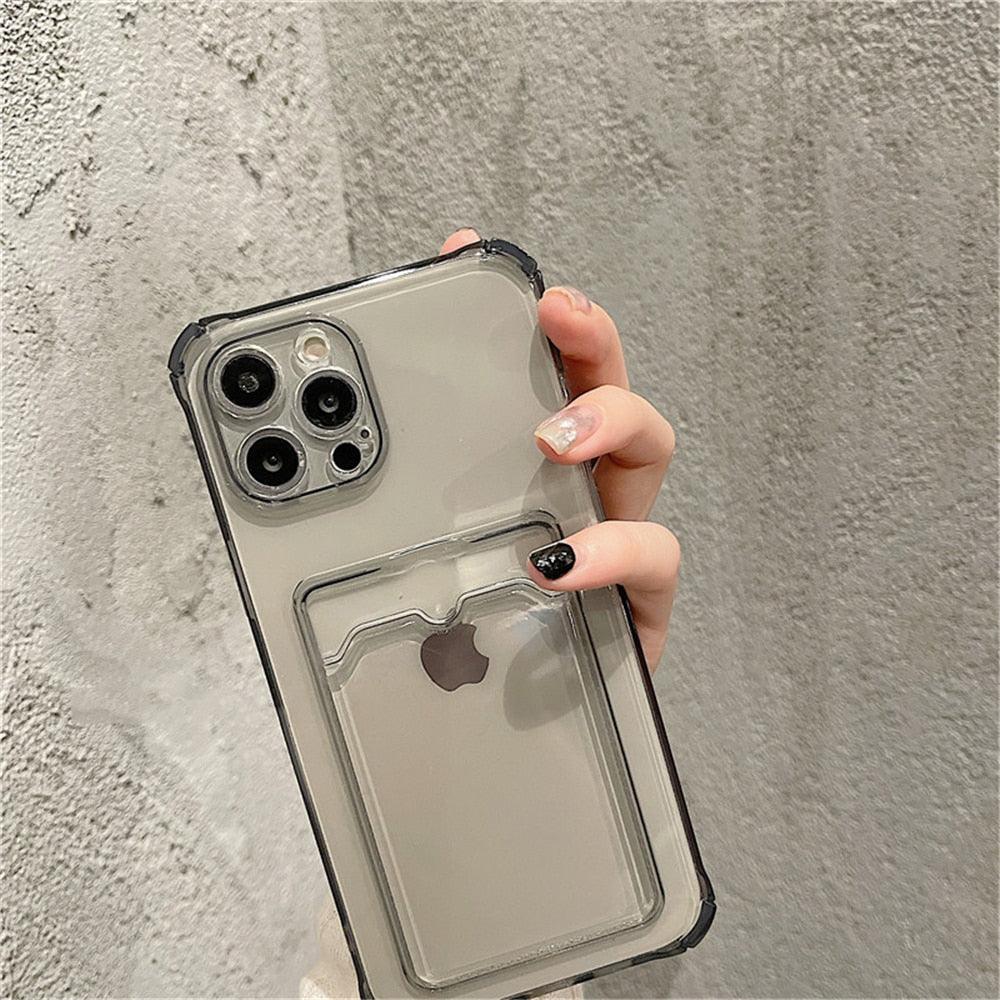 Transparent Card Slot Holder Case for iPhone Models