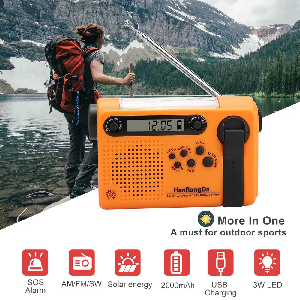 SolarWave 2000: Radio de manivela y banco de energía 3 en 1